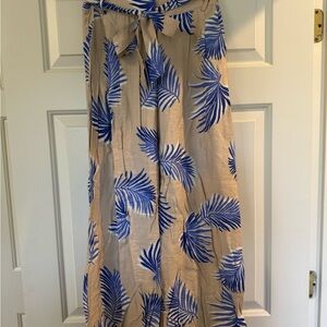 Blue and Tan Leaf Print Maxi Skirt